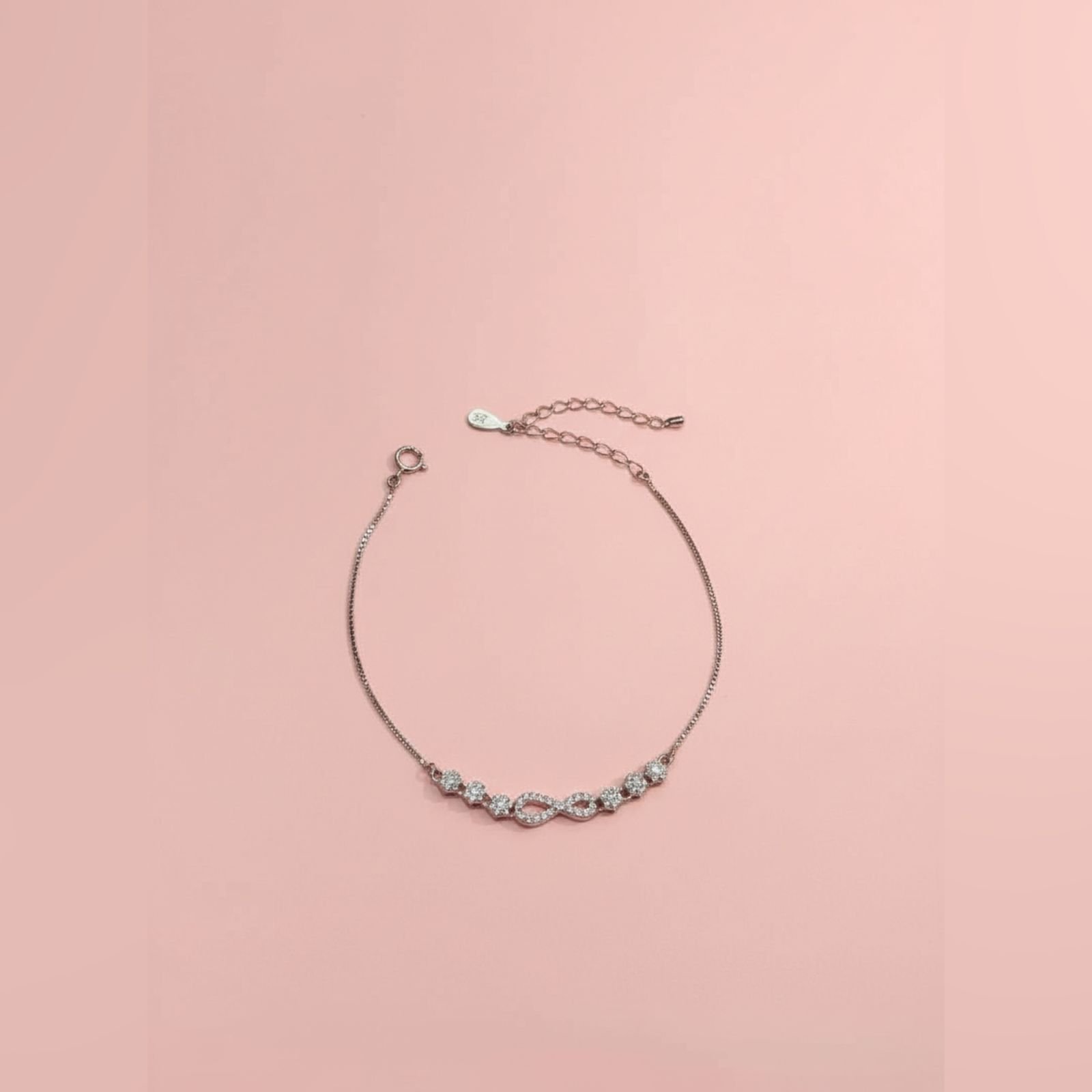 925 Stone-Stud studded Infinity & Flower Bracelet